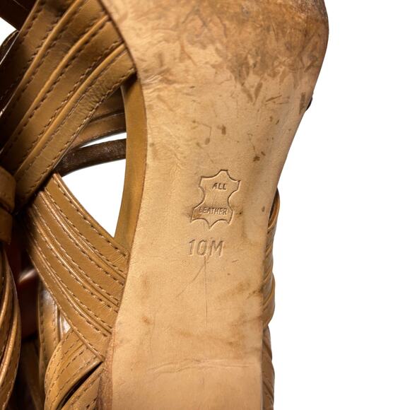 Tory Burch Tan Leather Strappy Heels Sandals with Back Zip Size 10M - Picture 8 of 8